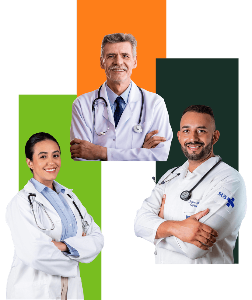 Equipe médica - três profissionais de saúde